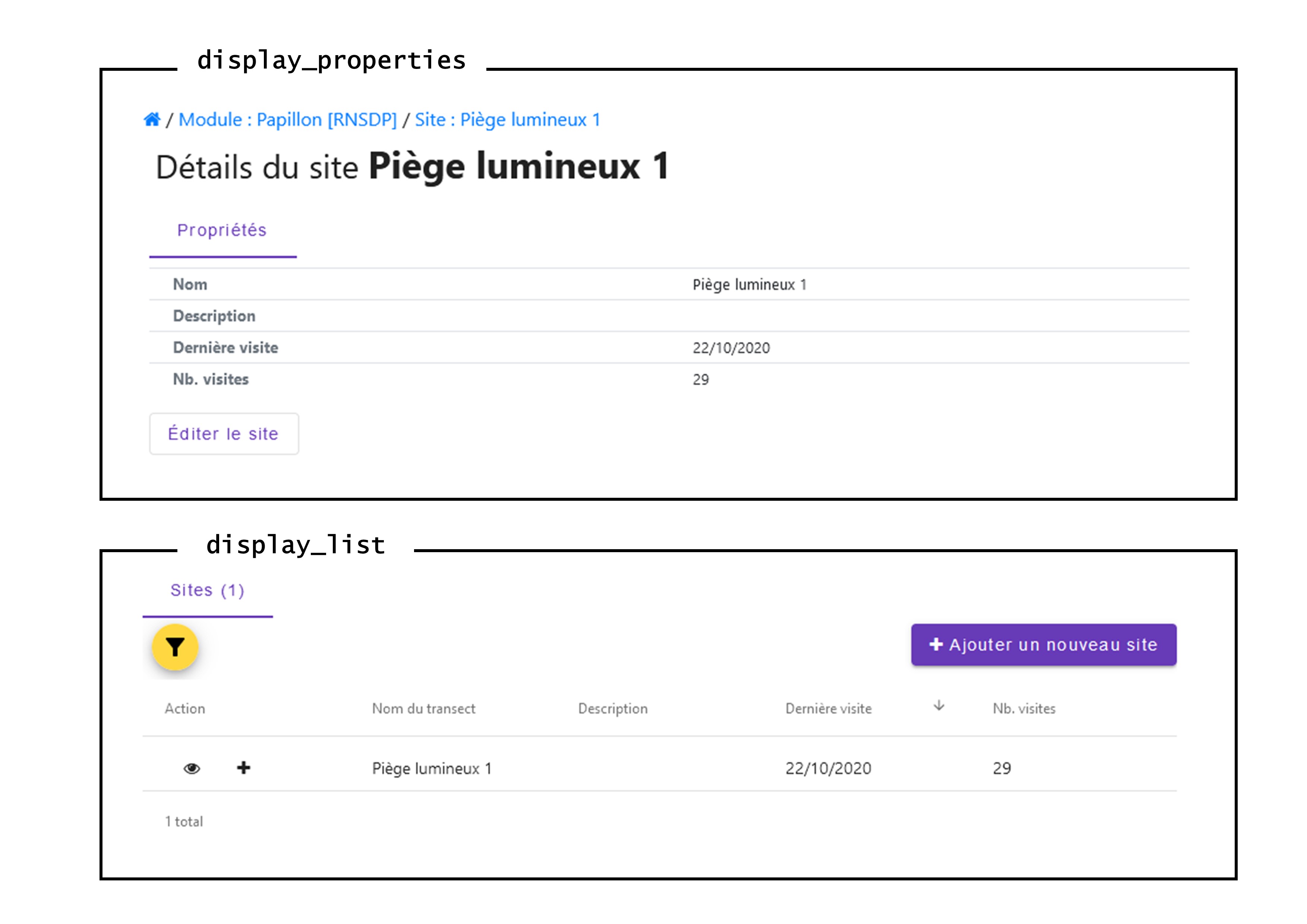 Rendu de la configuration 1 dans GeoNature